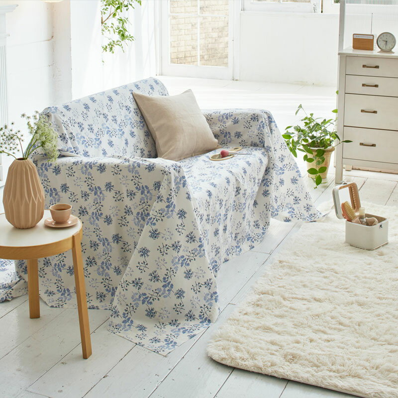 【Fab the Home】ハーベスト/ブルー マルチカバー 210×270cm ソファカバー 3人掛け用 ベッドカバー等多用途に使えます [2]