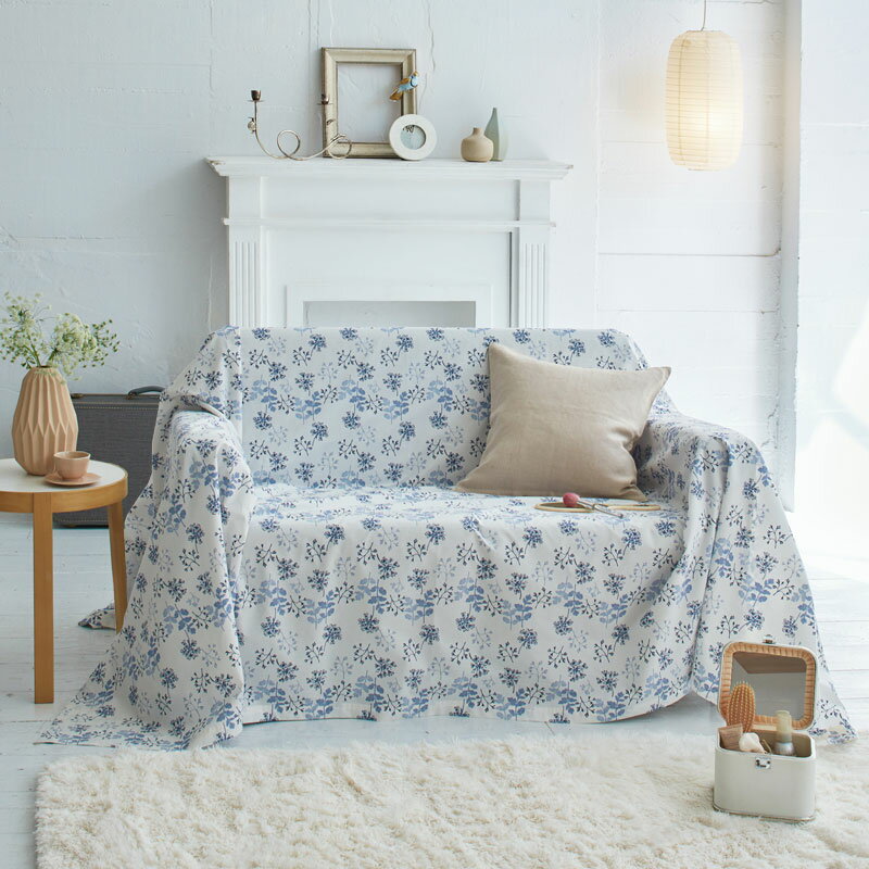【Fab the Home】ハーベスト/ブルー マルチカバー 210×270cm ソファカバー 3人掛け用 ベッドカバー等多用途に使えます [3]