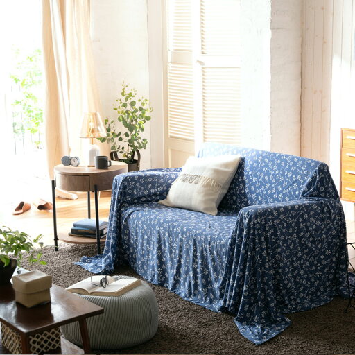 【Fab the Home】ジニア/ネイビー マルチカバー 150×210cm ソファカバー 1人掛け用 天竺ニット プリント ベッドカバー等多用途に使えます 【Fab the Home】ジニア/ネイビー マルチカバー 150×210cm ソファカバー 1人掛け用 天竺ニット プリント ベッドカバー等多用途に使えます