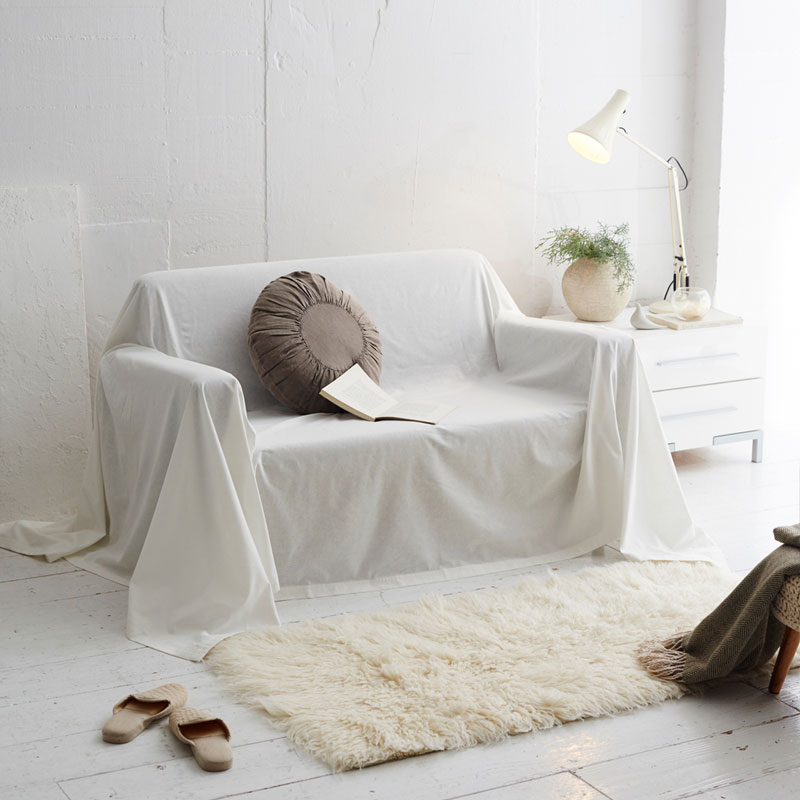 【Fab the Home】リネンミックス ワンウォッシュ/ホワイト マルチカバー 150×210cm コットンリネン 綿麻素材 ソファカバー 1人掛け用 ベッドカバー等多用途に使えます