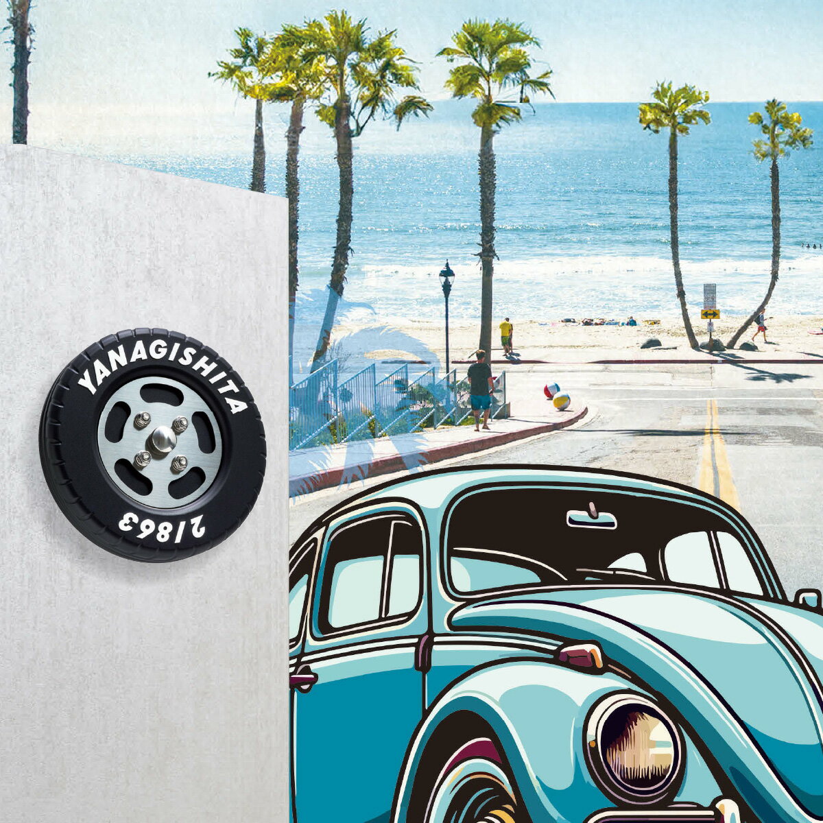 商品詳細 タイヤの溝や切り込みも表現。 質感にもこだわりました。 t1mmのアクリル切文字でホワイトレターを表現。 商品名 TIRE NAMEPLATE タイヤ表札 商品サイズ・重量 約W195×H195×D34.5mm　約2.2kg 材質 アルミ切削 制作日数 デザイン確定後　約10営業日