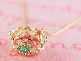 チェーン付ベビーリング プリンセスK10ピンクゴールド【エメラルド】出産記念 誕生祝い 出産祝い 母の日 First Mother's Day チェーン付ベビーリング プリンセスK10ピンクゴールド【エメラルド】出産記念 誕生祝い 出産祝い 母の日 First Mother's Day