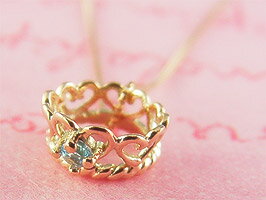 チェーン付ベビーリング プリンセスK10ピンクゴールド【ブルートパーズ】出産記念 誕生祝い 出産祝い 母の日 First Mother's Day
