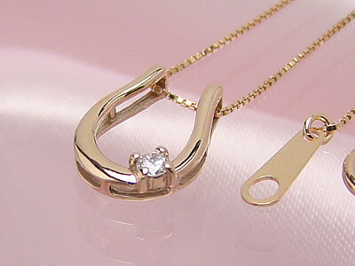 チェーン付誕生石ペンダント バテイ（馬蹄）/ピンクゴールド[ダイヤモンド]