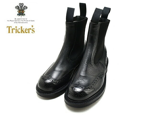 トリッカーズ ブーツ レディース トリッカーズ レディース ウィングチップ サイドゴアブーツ ブーツ TRICKER'S BLACK OLIVVIA DEER SIDEGORE BOOT ダイナイトソール L2754 ブラックオリビア