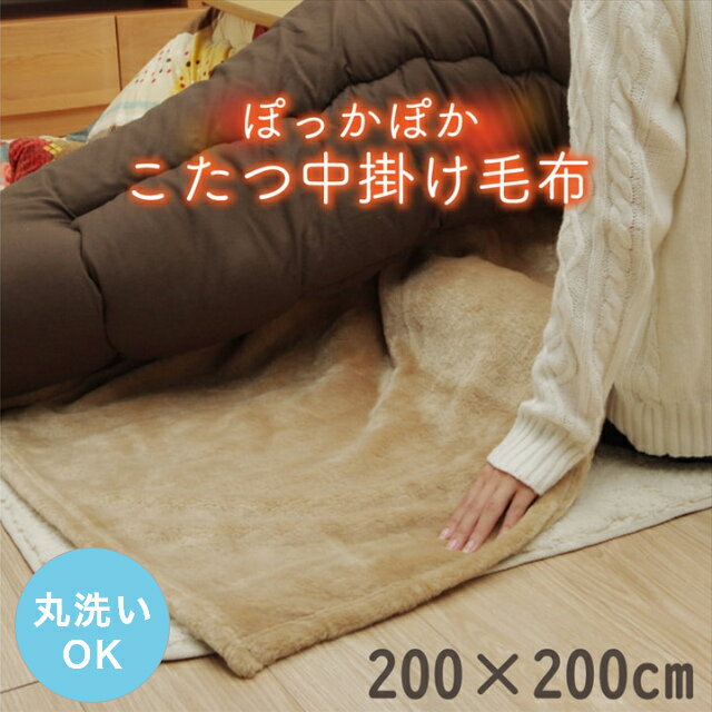 こたつ 中掛け毛布 正方形 プラス1枚で保温力アップ！こたつ中掛け毛布 単品 200×200cm (対応こたつ台：約70〜80×70〜80cm) 無地 洗える 洗濯機 丸洗い フランネル エコ 節電 ふんわり こたつ cup1
