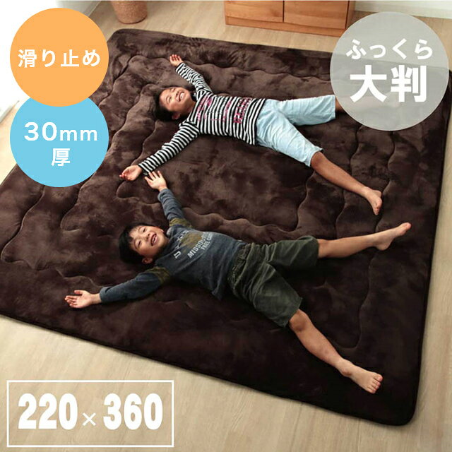 Rakuten - [さらにエントリーでポイント5倍確定]ラグ 大きい 大判 無地 シンプル こたつ敷布団にも！厚み約3cmの超大判タイプのふっくらラグ 220×360cm カーペット 滑り止め 滑りにくい 防音 ボリューム クッション 保温 極厚 アパート
