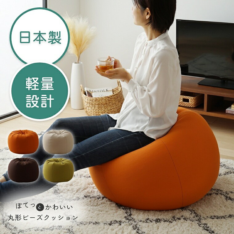 ビーズクッション インテリア 日本製 おしゃれ フィット 椅子 シンプル 可愛い 一人用 丸 補充 ファスナー 軽い 長く使える カラー リビング リラックス ブラウン ベージュ グリーン 白 ワンルーム 腰 オレンジ 気持ちいい カエラフル モアテック