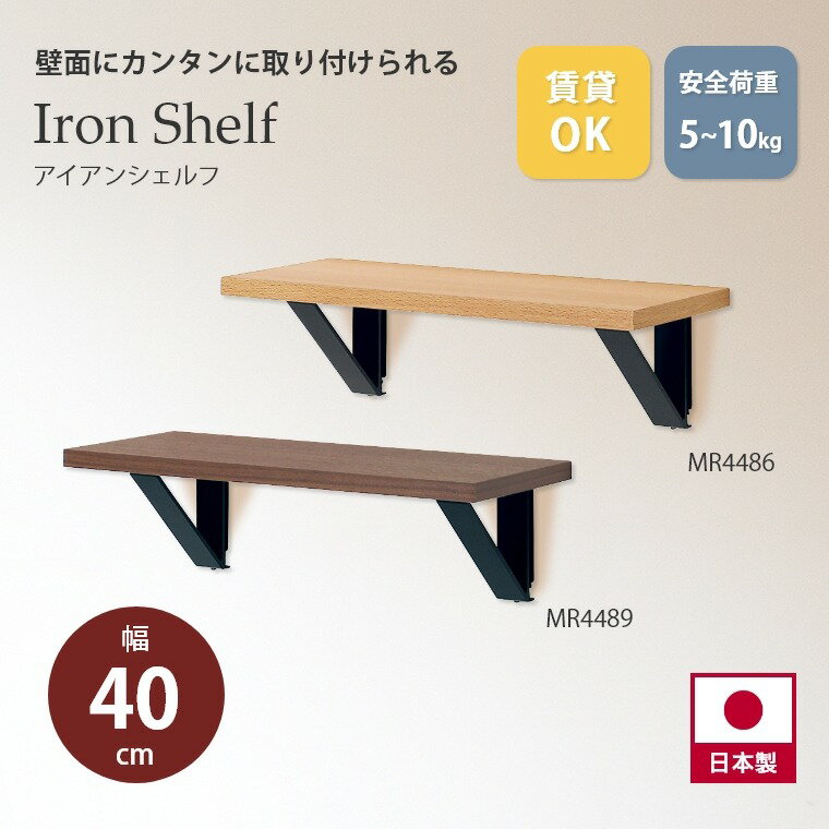Rakuten - [さらにエントリーでポイント5倍確定]ウォールシェルフ 壁面にカンタンに取り付けられる アイアンシェルフ 400mm MR4486 MR4489 オリジン 飾り棚 幅40cm 壁掛け棚 ディスプレイ 玄関 部屋 キッチン 洗面所 トイレ 壁面収納 石膏ボード ピン 賃貸OK 目立たない おしゃれ キャ