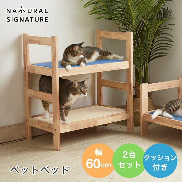 楽天ランドセルとベビー家具専門店ネコ 猫 ペット ベッド キャットハウス ペットベッド 猫用ベッド かわいい シンプル 木製 おしゃれ 北欧 天然木 2段 クッション付き 幅60cm 2台セット 猫用品 ペット用品 キャトハス CAT HUS ナチュラルシグネチャー cup4