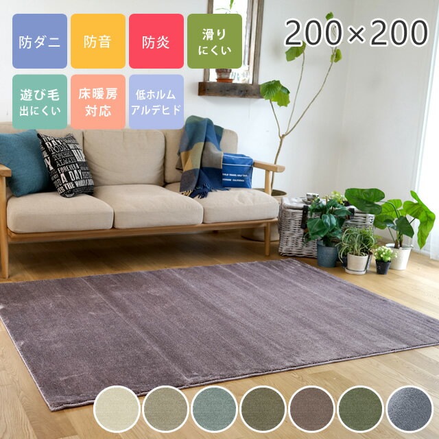 Rakuten - [さらにエントリーでポイント5倍確定]ラグ 無地 シンプル ボリューム 2畳 サイズオーダーOK！ カーム 200×200cm スミノエ ラグ カーペット なめらか ホットカーペット対応 防ダニ 日本製 国産 滑りにくい 防音 防炎 マンション ナイロン cup5