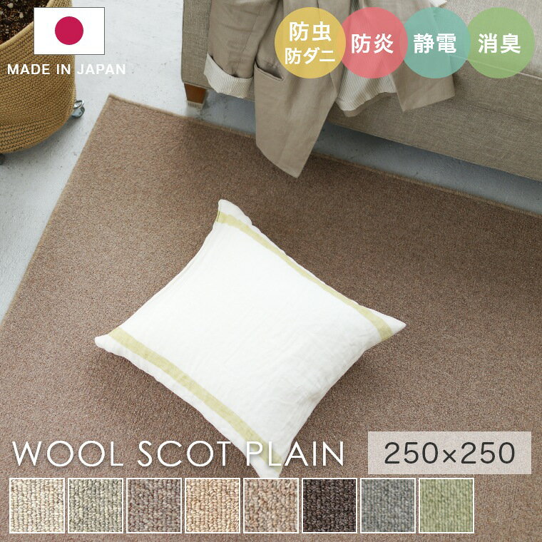 Rakuten - ラグ シンプル 無地 約3.5畳 タフテッドラグ カーペット コンシェルジュ WOOL SCOT PLAIN ウールスコット プレーン 250×250cm スミノエ カーペット 消臭 防炎 静電気防止 防虫 防ダニ cup5