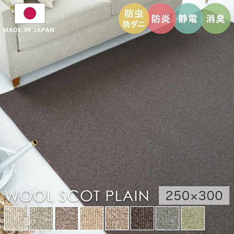 Rakuten - [さらにエントリーでポイント5倍確定]ラグ シンプル 無地 大きめ タフテッドラグ カーペット コンシェルジュ WOOL SCOT PLAIN ウールスコット プレーン 250×300cm スミノエ カーペット 消臭 防炎 静電気防止 防虫 防ダニ cup5