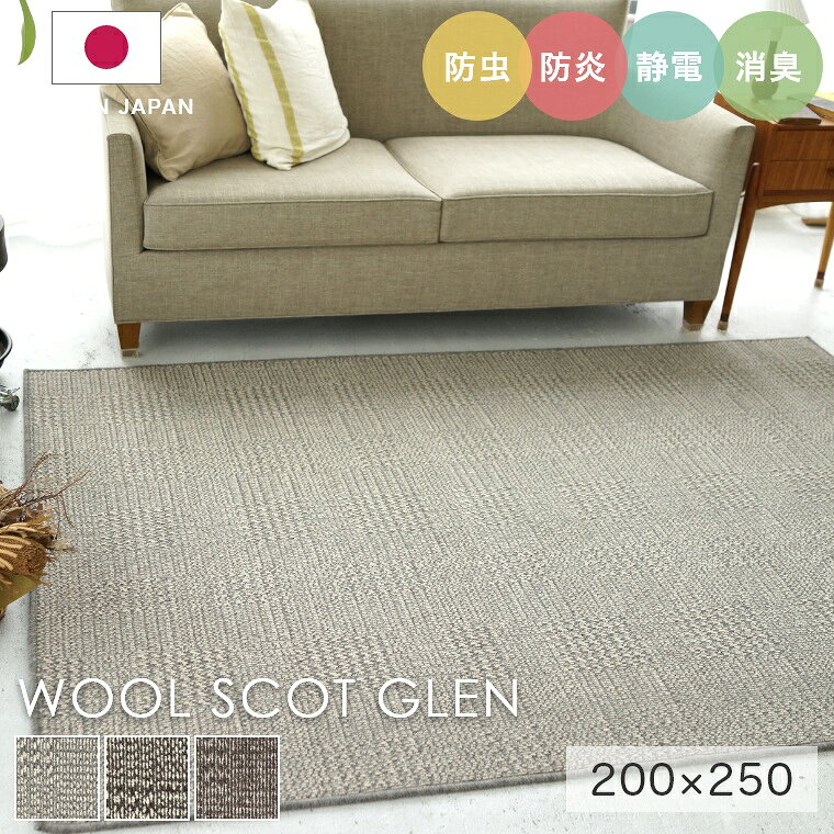 176 cm X 261 cm - ラグ シンプル 約3畳 タフテッドラグ カーペット コンシェルジュ WOOL SCOT GLEN ウールスコット グレン 200×250cm スミノエ カーペット 消臭 防炎 静電気防止 防虫 低ホルムアルデヒド cup5
