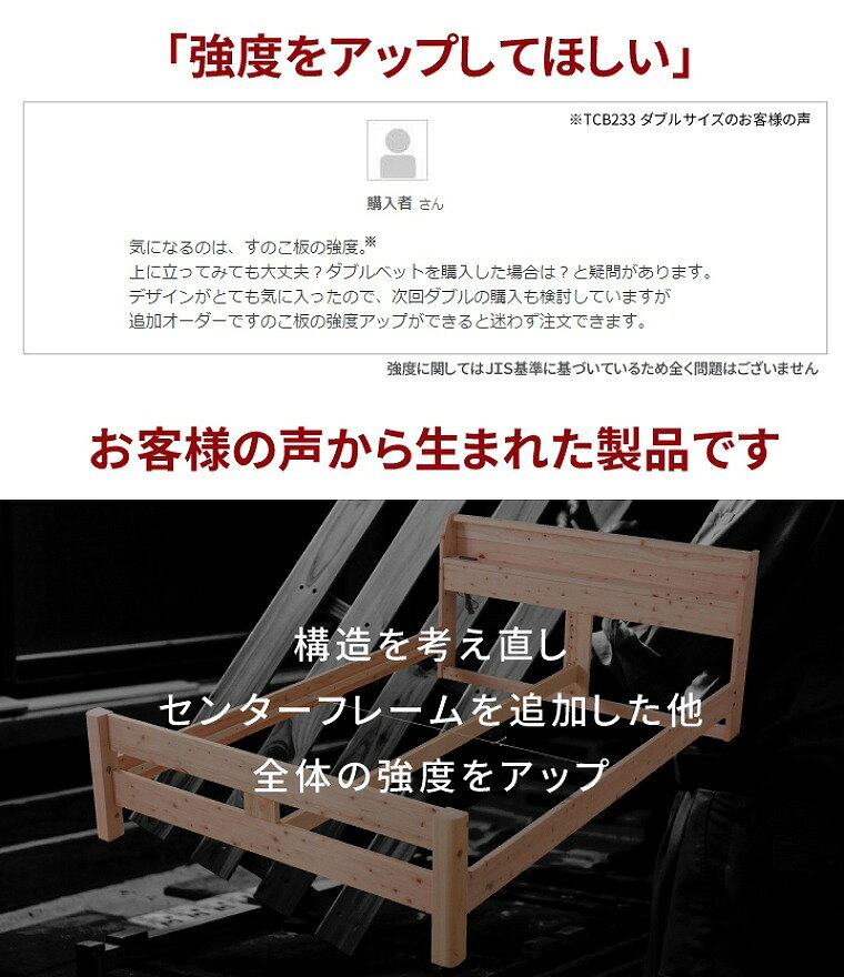 [さらにエントリーでポイント5倍確定]すのこベッド シングル コンセント付き 宮付き 日本製 棚付き 細すのこ ヒノキ 高強度 高さ調節機能 すのこ 頑丈 マットレス 布団 ダブル セミダブル 通気性 安心 二口コンセント 家族 充電 子供 ファミリー 子供部屋 ベッド下収納 軋み [2]