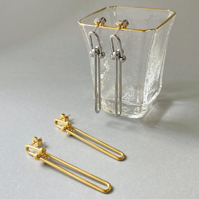 【送料無料】U字ロングチェーンステンレスピアス レディース 金属アレルギー つけっぱなし アレルギー対応 サージカルステンレス 揺れる U形 ピアス レディース 女性 シルバー ゴールド