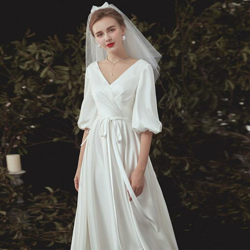 白ワンピース ウェディングドレス シンプル カジュアル Vネック パフスリーブ リボン カシュクール 結婚式ドレス 結婚式のドレス 花嫁ドレス ロングドレス ロング ロング丈 袖あり 5分袖 五分袖 スレンダーライン フレア セミフレア 胸元 谷間 かわいい 大人可愛い きれい 白ワンピース ウェディングドレス シンプル カジュアル Vネック パフスリーブ リボン カシュクール 結婚式ドレス 結婚式のドレス 花嫁ドレス ロングドレス ロング ロング丈 袖あり 5分袖 五分袖 スレンダーライン フレア セミフレア 胸元 谷間 かわいい 大人可愛い きれい