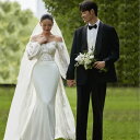 ドレス ウェディングドレス オフショル 長袖 パフスリーブ 透け感 レース マーメイド 切り替え セクシー 結婚式のドレス 花嫁ドレス ロングドレス ロング ロング丈 袖あり 長袖 スレンダー スレンダーライン 胸元 谷間 谷間魅せ かわいい 大人可愛い きれいめ 上品