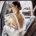 ノースリーブ ロングウェディグドレス【着後レビュー特典】広く開いた背中が美しい スレンダードレス 楽に着られてリラックスできそうなドレス 開放感のあるリゾートウエディングやロケフォトにもぴったり 衣装 ウェディングドレス パーティードレス 結婚式ドレス