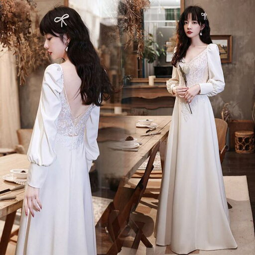 ウェディングドレス 二次会ドレス【着後レビュー特典】気負わず洋服感覚で着られる「抜け感」のあるデザインドレス 深vネック 連なったくるみボタンがアクセントのパフスリーブ 背中見せ ファスナー フレア 披露宴ドレス 花嫁ドレス ロング丈 ウェディングドレス 二次会ドレス【着後レビュー特典】気負わず洋服感覚で着られる「抜け感」のあるデザインドレス 深vネック 連なったくるみボタンがアクセントのパフスリーブ 背中見せ ファスナー フレア 披露宴ドレス 花嫁ドレス ロング丈