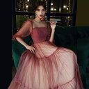 パーティー 2WAY カラードレスドレス【着後レビュー特典】肌見せ具合がちょうどいい「透け感」のあるドレス キラキラ ビーズ 肩を下ろしてオフショルに ふんわりチュール 肩見せ ティアード パフスリーブ 軽やかなチュールのボリュームスカート 動くたびにひらひ