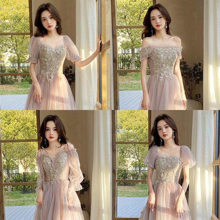 パーティードレス ベージュ グレー【着後レビュー特典】選べるデザイン 少人数婚やフォトウエディングで人気 楽に着られてリラックスできそうなドレス 着心地が良く軽やかで動きやすいため、ロケフォトにもぴったり 露出を抑えながら美しく演出 透け感 パフスリーブ 袖 半袖