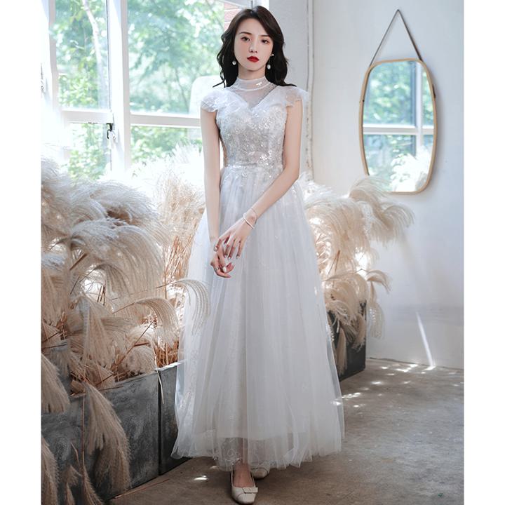 ふんわりホワイトドレス カラードレス 衣装 披露宴 2次会 結婚式ドレス 結婚式のドレス ロング ロング丈 細見 シフォンスカート ボリュームスカート スパンコール お色直しドレス Aライン かわいい 大人可愛い きれいめ シンプル 大人 上品 おしゃれ お洒落 大人可愛い