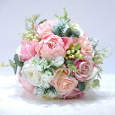 バラとシャクヤク の可愛い ウエディングブーケ ブートニア 結婚式 ラウンド型 ブーケ 造花 アレンジメント 花嫁 披露宴 ガール バラ ボタン 花束 結婚式 ...