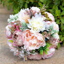 ウエディングブーケ ブートニア 結婚式 シャクヤク 薔薇 ラウンド型 ブーケ 造花 シルクフラワー アレンジメント 花嫁 披露宴 ガール バラ ボタン 花束 ブ...