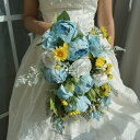 おしゃれ キャスケード ブーケ 結婚式 ウェディングブーケ 保存が利き、軽くて扱いやすいので、リゾートや海外挙式、ロケフォトなど、何回でも使えるのがうれしいアー...