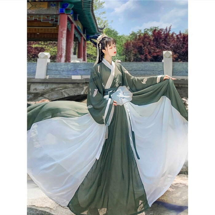 China Dress - 本格派!バイカラー風2カラー伝統ドレス ドラマ ブルー 青 緑 グリーン 本場 直輸入 本格派 漢服 中国 伝統衣装 チャイナ ドレス チャイナ風 唐装 中華服 中華衣装 華流 コスプレ 宮廷風 本格的 ハロウィン 二次会 ドレス 海外挙式 伝統 伝統柄