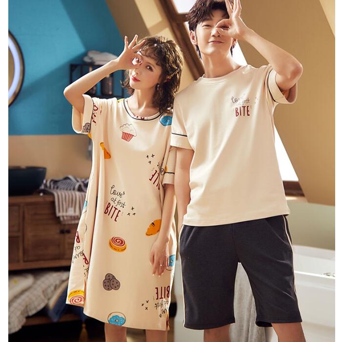 ペアパジャマ おしゃれ ワンピース半袖 夏 ペア ルームウェア 結婚祝い ギフト プレゼント ペアルック カップル お揃い 上下セット 敬老の日