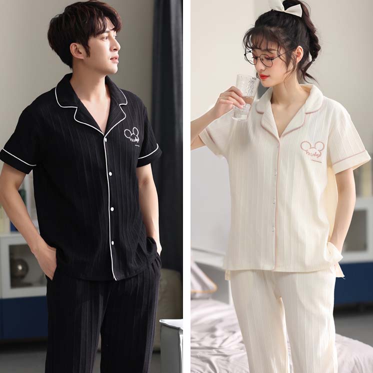 可愛い ペアパジャマ 上下セット シンプル 夫婦 メンズ レディース 半袖 春 夏 秋 部屋着 ルームウエア プレゼント 男性 女性 コットン 綿 天然素材 ホテルルック
