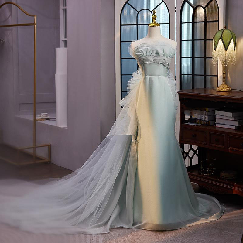 カラードレス ロングドレス ソフトマーメイドドレス グリーン 結婚式 二次会 前撮り コサージュ トレーン ドレスウェディングドレス ウエディングドレス 前撮り イブニングドレス パーティードレス ステージドレス 披露宴 ブライダル 花嫁 海外挙式【cd-0671】