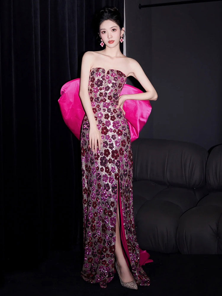 前撮り ドレス カラードレス スレンダードレス ウェディングドレス ウエディングドレス おしゃれ 海外挙式 結婚式 発表会 演奏会 二次会 花嫁 前撮り ブライダル ロングドレス ピンク リボン 花柄 パーティードレス【cd-0719】