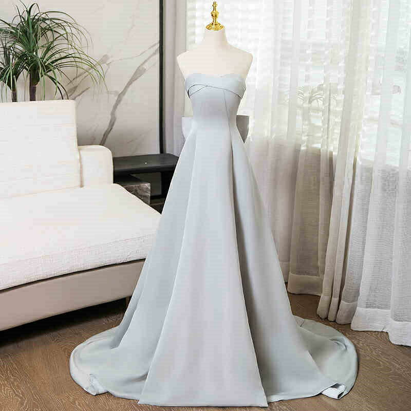 カラードレス ロングドレス パーティードレス リボン シルバー グレー ビスチェ シンプル ウェディングドレス ウエディングドレス 結婚式 二次会 花嫁 前撮り 演奏会 発表会 オフショルダー 披露宴 ブライダル フォーマルドレス コンサート 舞台 イブニング【cd-0745】