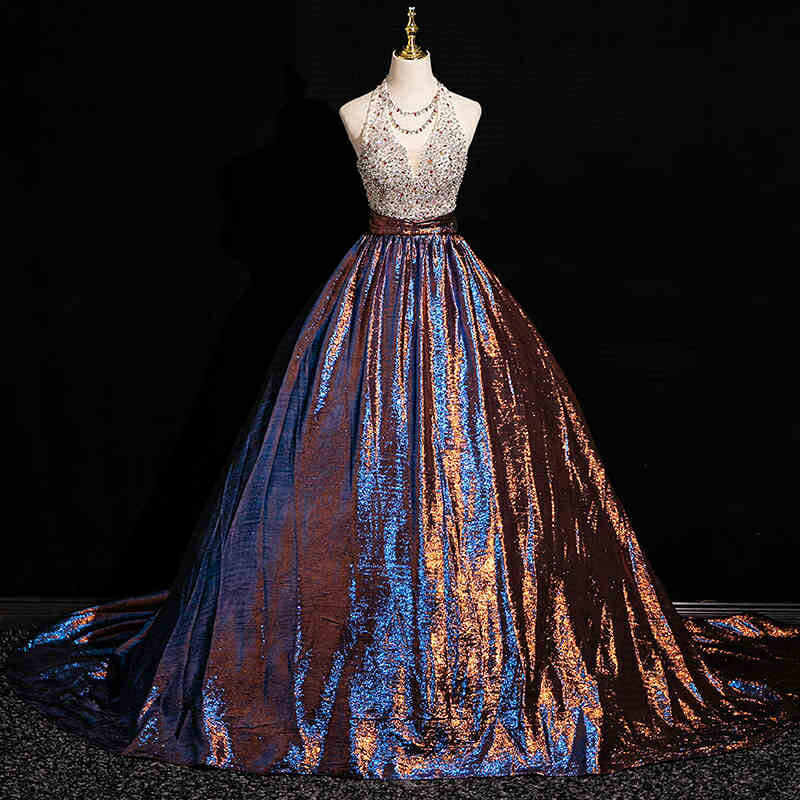 カラードレス ロングドレス パーティードレス 深いVネック ビジューでキラキラ華やかなドレス ギラギラ 個性的 豪華 ノースリーブ 光沢 ウェディングドレス ウエディングドレス 結婚式 二次会 花嫁 前撮り 演奏会 発表会 カクテルドレス フォーマル コンサート【cd-0807】