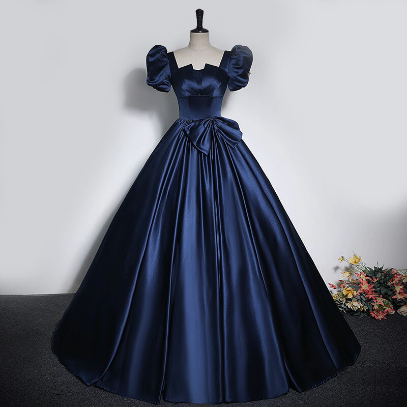 【P5倍+クーポン】カラードレス プリンセスドレス ブラック グリーン レッド ネイビー 半袖 リボン 光沢 ウェディングドレス ウエディングドレス 結婚式 二次会 演奏会 発表会 前撮り 披露宴 ブライダル パーティードレス コンサート パフスリーブ イブニング【cd-0827】