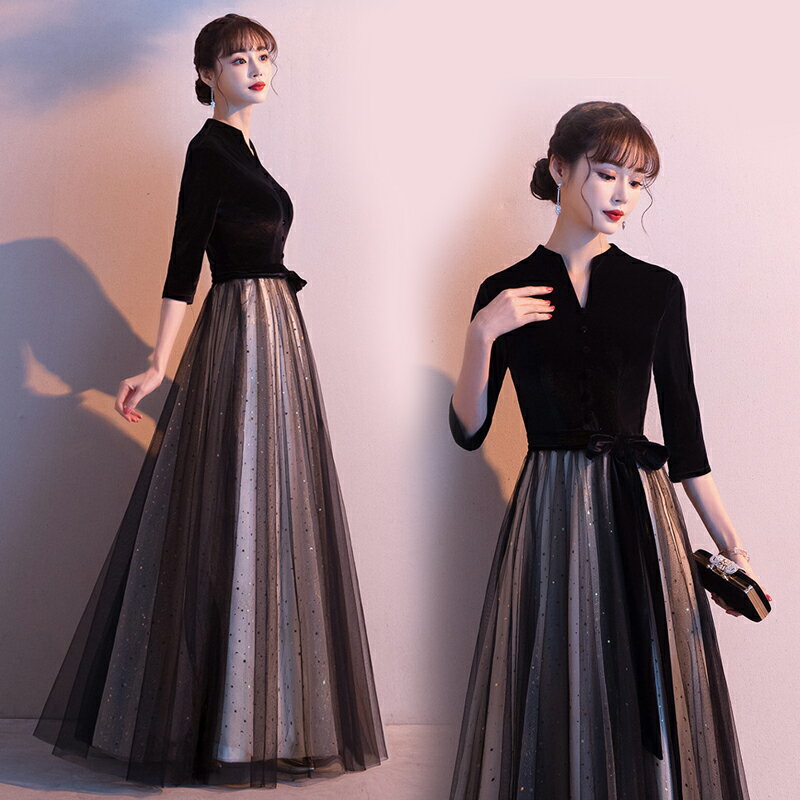 カラードレス ワンピース 露出控えめブラックドレス【着後レビュー特典】ウェストマーク＆異素材切り替えでメリハリ ウエストリボン サラリと着こなす「自然体ドレス」半袖 チュール 大人 スリム フレア 発表会 イブニングドレス【cd-0524】