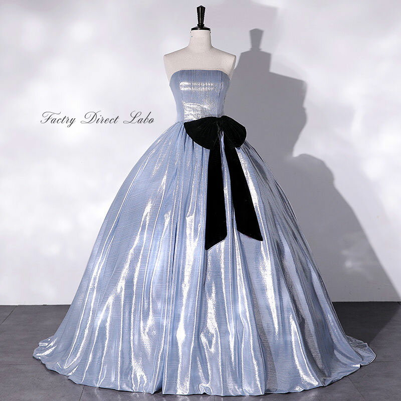 【P5倍+クーポン】カラードレス パーティードレス 衣装【着後レビュー特典】 ブルー 水色 ウエストリボン 二次会ドレス イブニングドレス ステージドレス カクテルドレス イベント コンサート衣装 おしゃれ シンプル 演奏会 発表会 コンサート【cd2025】