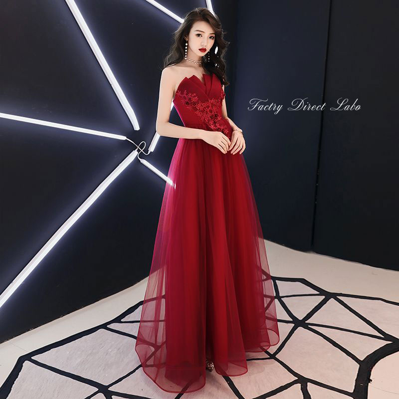 【P5倍+クーポン】カラードレス パーティードレス 衣装【着後レビュー特典】 レッド ワインレッド 刺繍 二次会ドレス ウェディングドレス ステージドレス カクテルドレス イベント コンサート衣装 公演 ステージ衣装 演奏会 発表会 コンサート【cd2033】