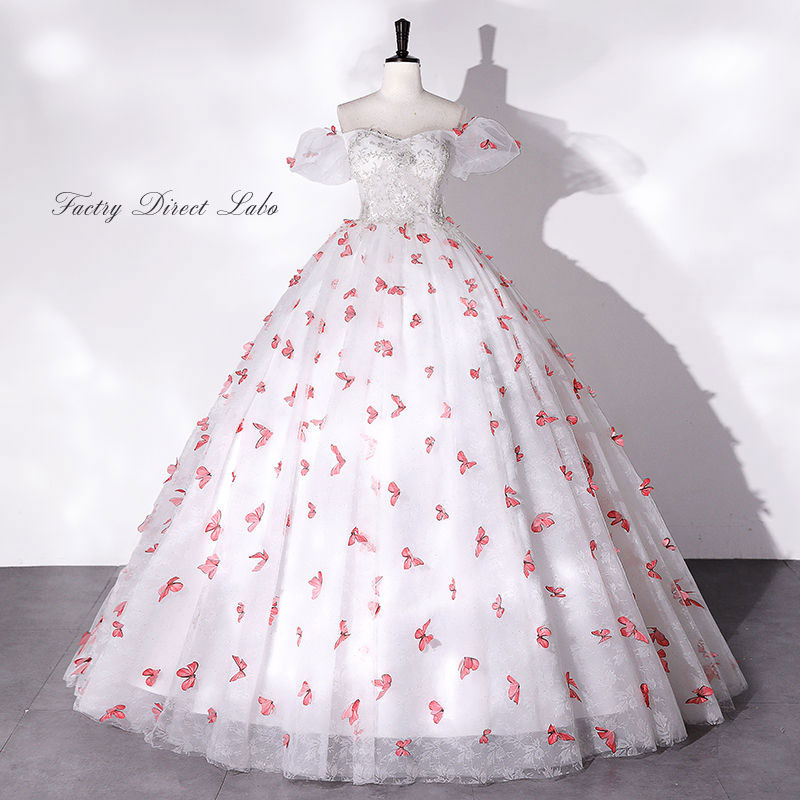 【P5倍+クーポン】カラードレス パーティードレス 衣装【着後レビュー特典】 蝶 ホワイト 白 チュール 二次会ドレス イブニングドレス ステージドレス カクテルドレス イベント コンサート衣装 衣装 公演 ステージ衣装 演奏会 発表会 コンサート【cd204】