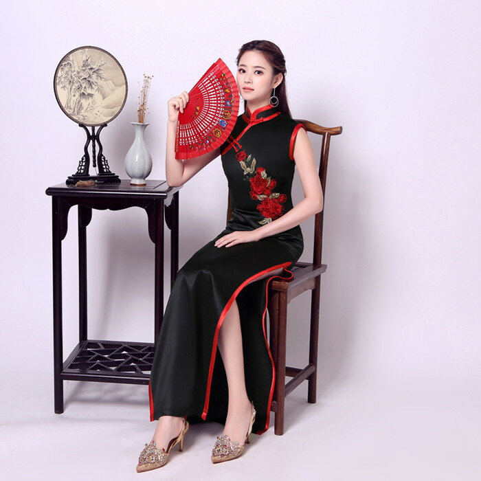 中国伝統の雰囲気 チャイナドレス ロング 上品でシンプル デザイン セクシー 大きいサイズ 丈夫で通気性が良い