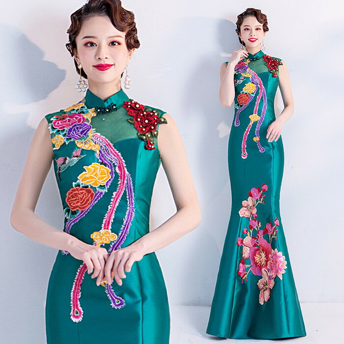 豪華チャイナドレス ロング 上品でシンプル デザイン セクシー 大きいサイズ 通気性良 サイズオーダー