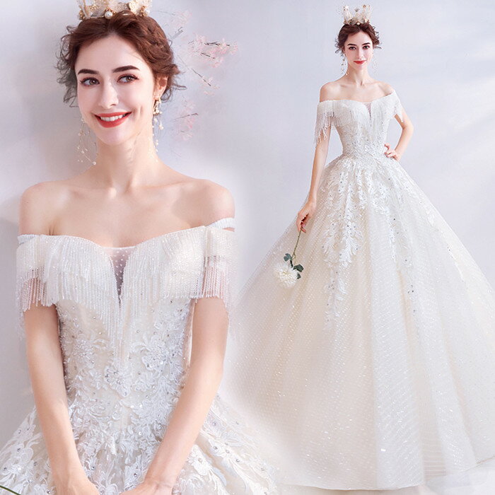 ウェディングドレス プリンセスラインドレス【着後レビュー特典】 二の腕をさりげなくカバー、胸元のラインでデコルテもキレイに見せてくれるロールカラードレス ホワイト インポート ブライダル パーティ 花嫁衣装 リゾート ウエディングドレス