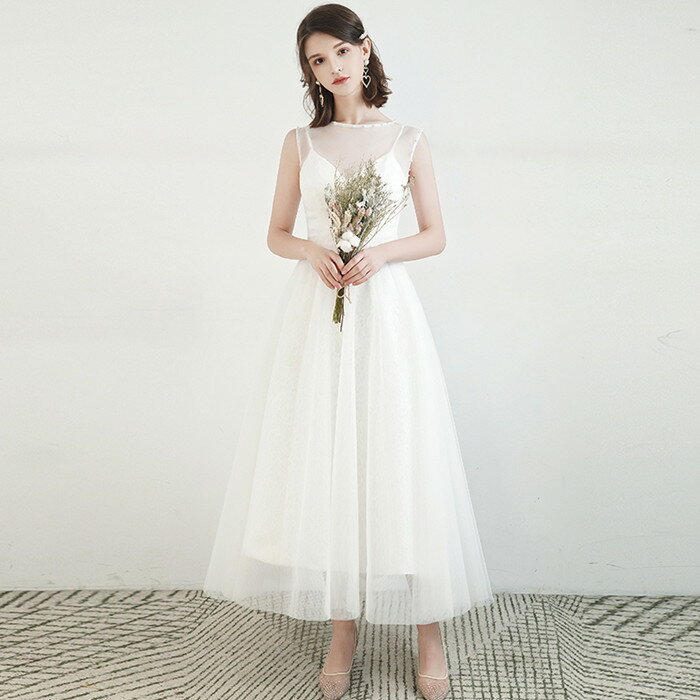 前撮り 後撮り ドレス【着後レビュー特典】サラリと着こなす「自然体ドレス」少人数婚やフォトウエディングで人気 可愛くて上品な オーバードレス ミモレ丈 キャミドレス ウェディングドレス ホワイト インポート ブライダル パーティ 花嫁衣装 ワンピース ウエディング