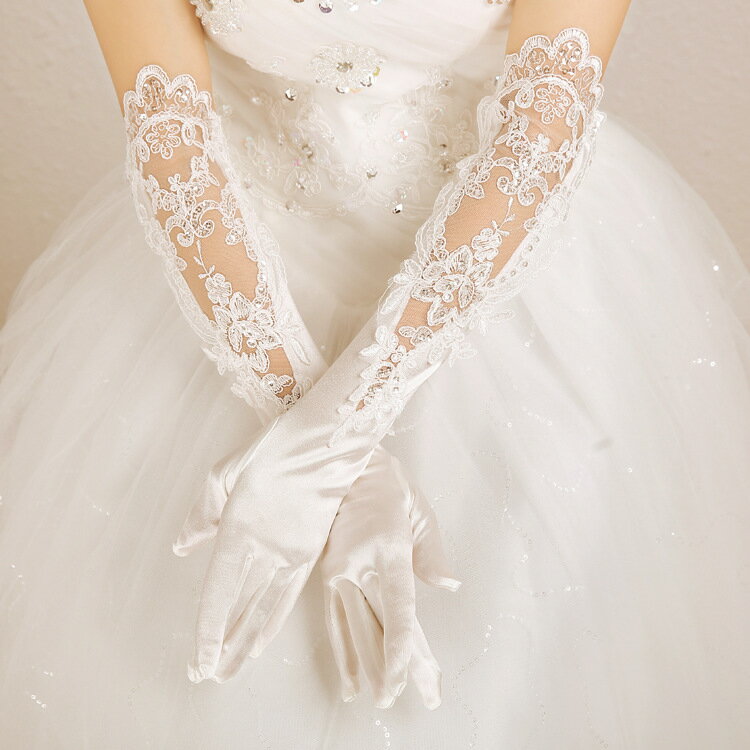 サテン レース スパンコールウエディンググローブ ロング ウエディング フォトウエディング 結婚式 披露宴 二次会