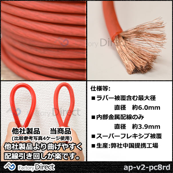 ap-v2-pc8rd 8ゲージ 8AWG 8GA レッド 76m巻 パワーケーブル スーパーフレックス被覆 カーオーディオDIYユーザーに最適( カスタム パーツ 車 アクセサリー カスタムパーツ カーオーディオ ケーブル 車用品 オーディオケーブル オーディオ ) 3