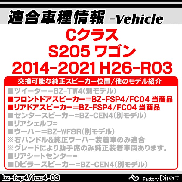 fd-bz-fco4-03 Cクラス S205 ワゴン (2014-2021 H26-R03) コアキシャル同軸 2Wayスピーカー メルセデスベンツ純正交換スピーカーカプラーONトレードイン ( 車 アクセサリー カースピーカー カーオーディオ ベンツ オーディオ パーツ )