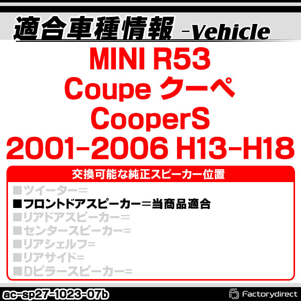 ac-sp27-1023-07b (フロントドア専用) MINI R53 Coupe クーペ (CooperS 2001-2006 H13-H18) BMW (165mm 6.5inch用) ABSインナーバッフルボード スピーカーアダプター ヨーロッパ 欧州EUブランド工場製造 ( 欧州車 EU バッフル カースピーカー )